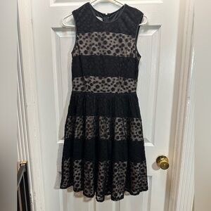 London Style Black Lace Overlay Dress with Nude Underlay